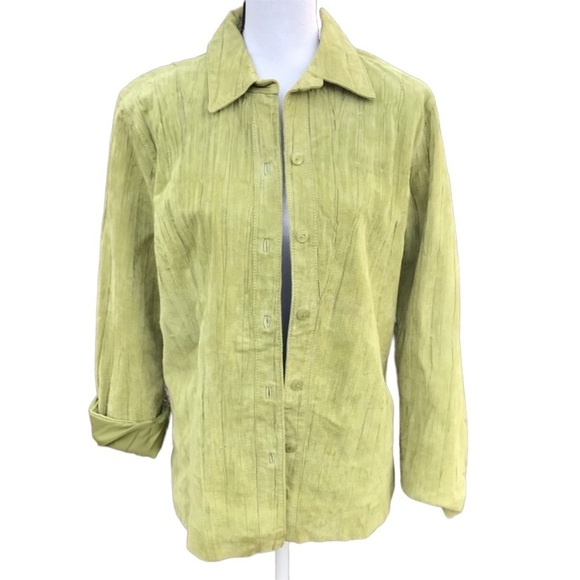 Coldwater Creek Green Suede Leather Shirt Jacket Size M - Picture 1 of 7